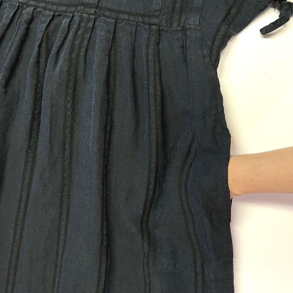 Steven Alan Womens 99% Linen Cotton Navy Black Stripe Dress USA Made Boho Medium - Picture 10 of 16